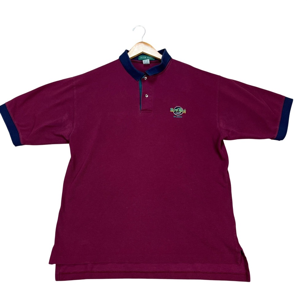 Vintage Outer Banks Polo Shirt Mens XL Burgundy Hard Rock Cafe Orlando USA Made